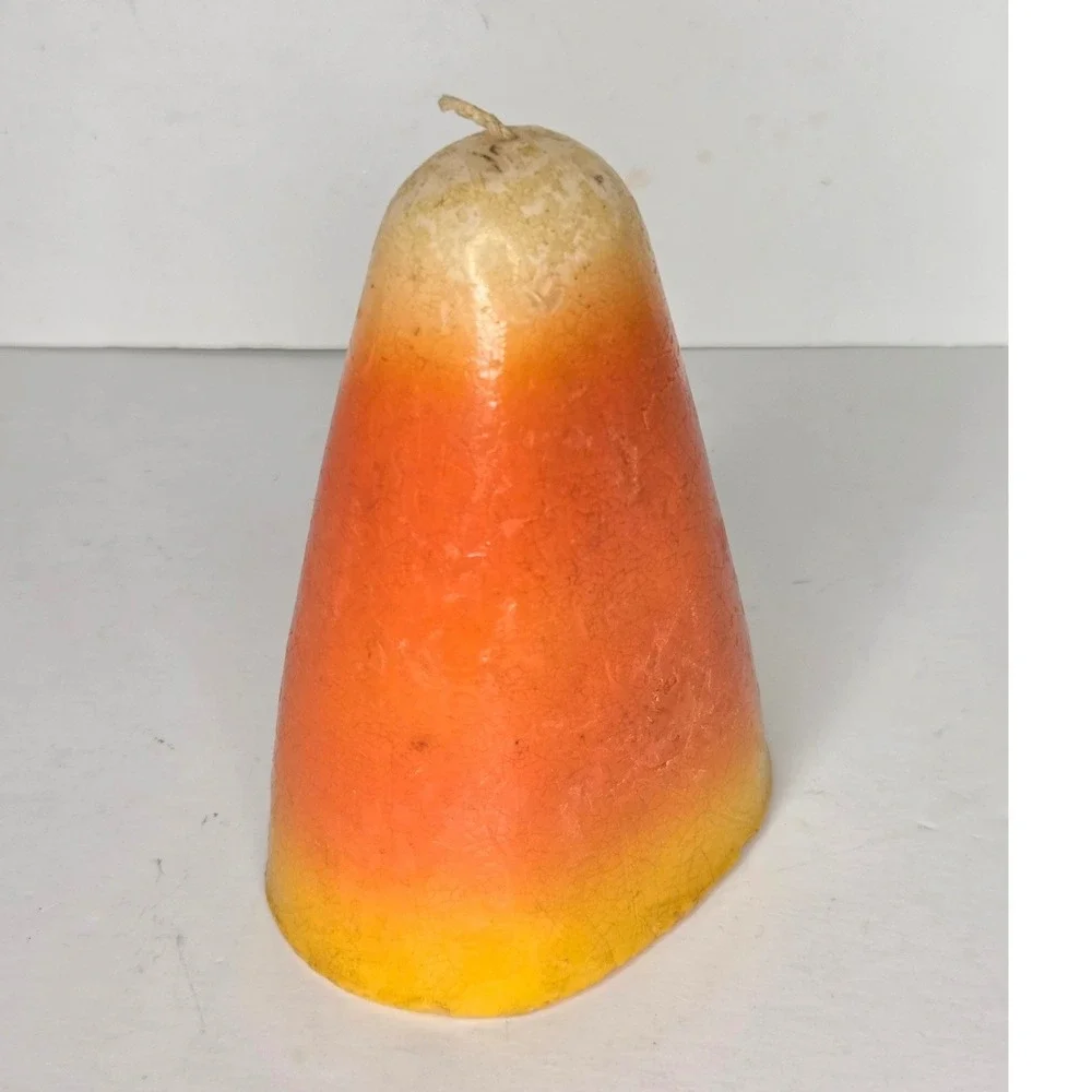 Vintage Papel Candy Corn Pillar Candle Halloween Fall Decor 6 Inch Unscented